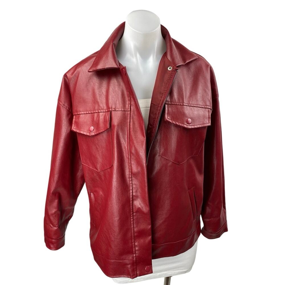 Princess Polly Callie Red Faux Leather Vegan Biker Moto Zip Up Jacket Size 2